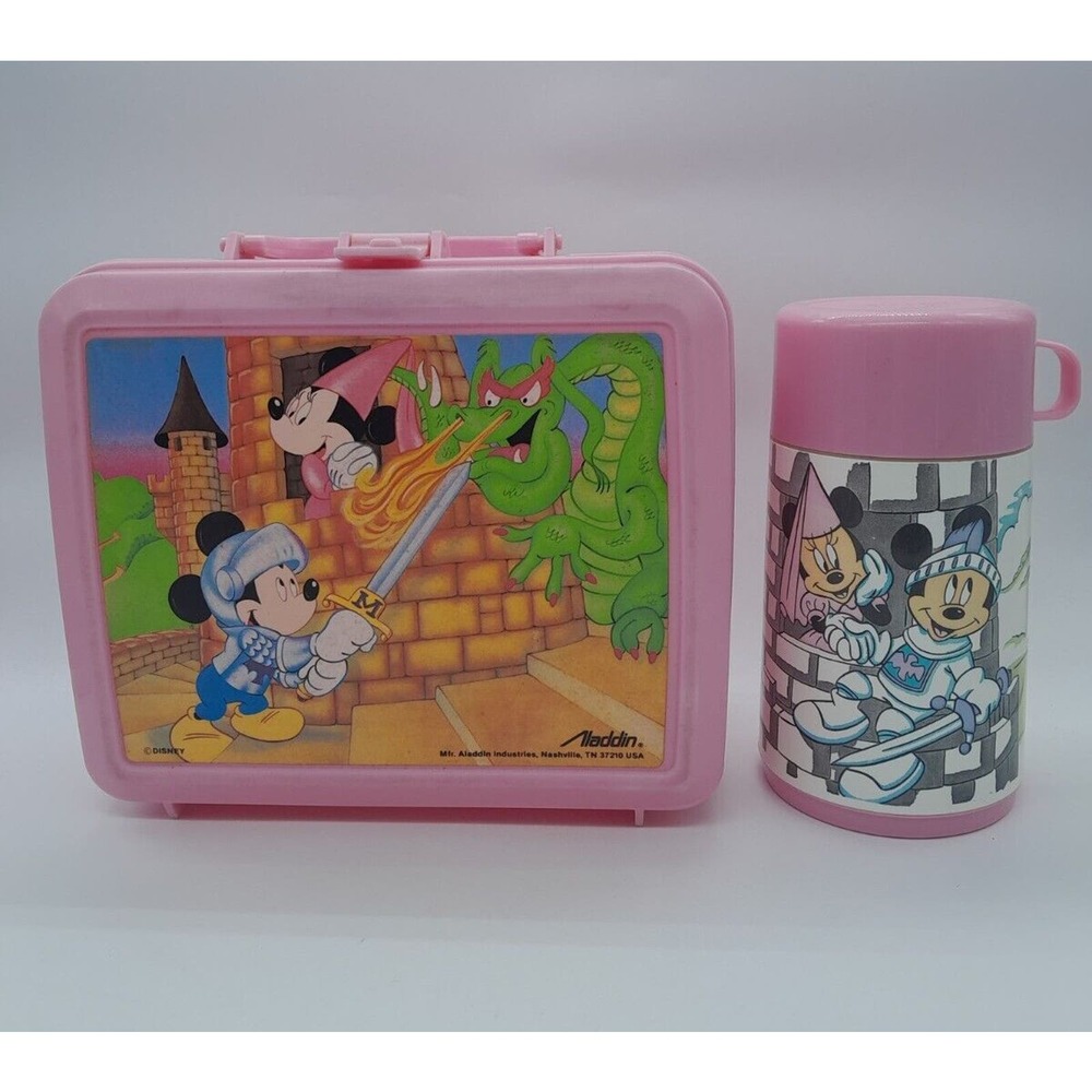 Mickey Mouse & Minnie Knights Thermos Pink Aladdin Vtg Lunch Box